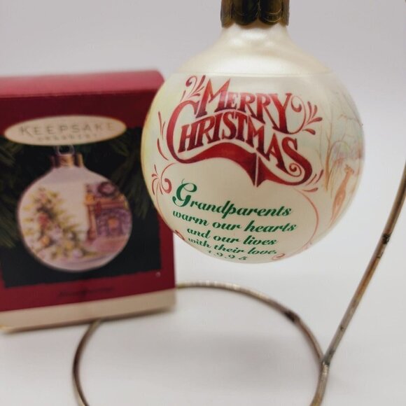 Vintage Hallmark Keepsake Ornament Grandparents Glass 1995 Warm hearts with Love - Picture 2 of 6